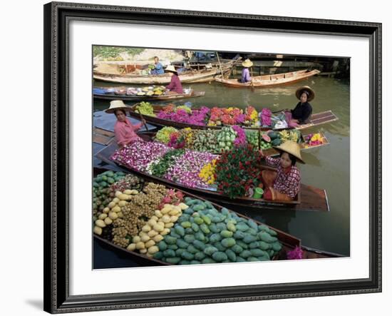 Market Traders in Boats Selling Fruit, Damnoen Saduak Floating Market, Bangkok, Thailand-Gavin Hellier-Framed Photographic Print