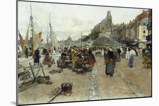 Marketplace by a Harbour-Luigi Loir-Mounted Giclee Print