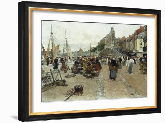 Marketplace by a Harbour-Luigi Loir-Framed Premium Giclee Print