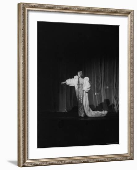 Marlene Dietrich, Wearing White Ermine Fur Coat During Her First Performance at the Titania Palast-James Whitmore-Framed Premium Photographic Print