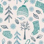 Winter Seamless Pattern with Knitted Clothes, Snowflakes, Trees and Acorns. Vector Illustration.-marmarto-Art Print