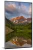 Maroon Bells reflect into calm Maroon Lake near Aspen, Colorado, USA-Chuck Haney-Mounted Photographic Print