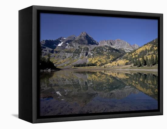 Maroon Bells Reflected in Crater Lake With Fall Color, White River National Forest, Colorado, USA-James Hager-Framed Premier Image Canvas