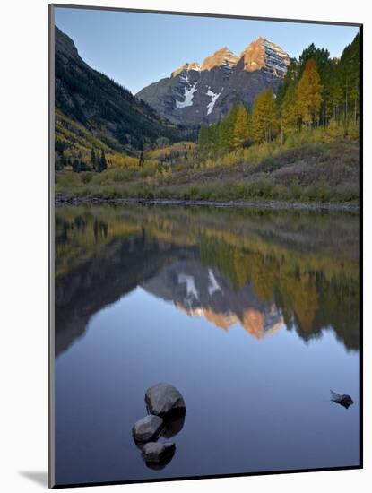 Maroon Bells Reflected in Maroon Lake With Fall Color, White River National Forest, Colorado, USA-James Hager-Mounted Photographic Print