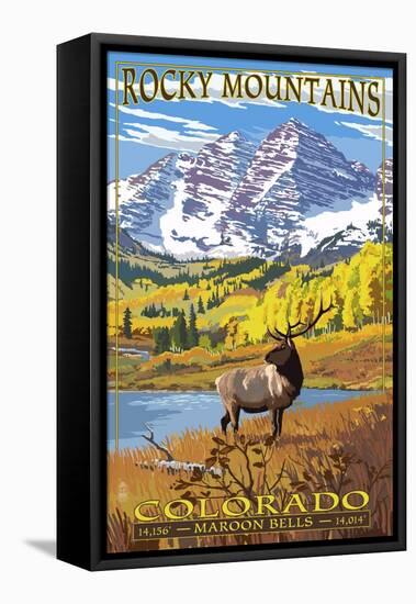 Maroon Bells - Rocky Mountain National Park-Lantern Press-Framed Stretched Canvas