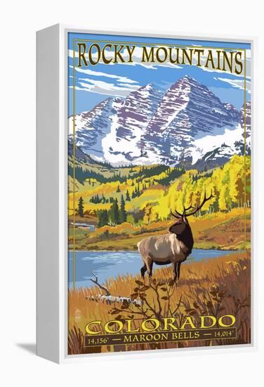 Maroon Bells - Rocky Mountain National Park-Lantern Press-Framed Stretched Canvas