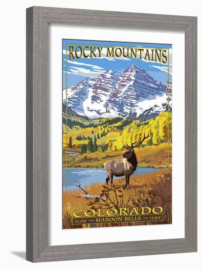 Maroon Bells - Rocky Mountain National Park-Lantern Press-Framed Art Print