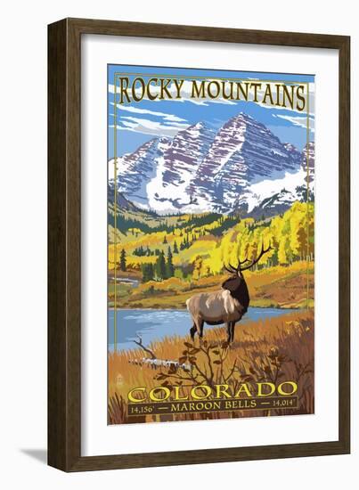 Maroon Bells - Rocky Mountain National Park-Lantern Press-Framed Art Print