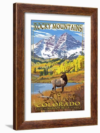 Maroon Bells - Rocky Mountain National Park-Lantern Press-Framed Art Print