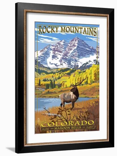 Maroon Bells - Rocky Mountain National Park-Lantern Press-Framed Art Print