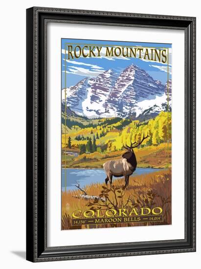 Maroon Bells - Rocky Mountain National Park-Lantern Press-Framed Art Print