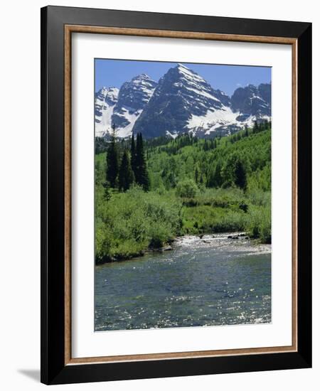 Maroon Bells Seen from Stream Rushing to Feed Maroon Lake Nearby, Rocky Mountains, USA-Nedra Westwater-Framed Photographic Print