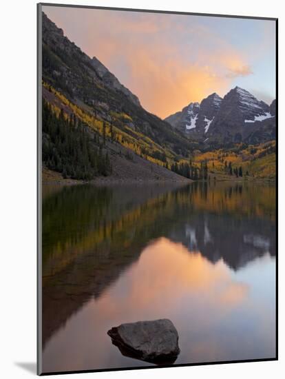 Maroon Bells with Fall Colors During a Clearing Storm in the Evening, White River National Forest-James Hager-Mounted Photographic Print