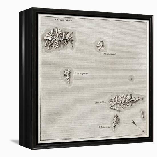 Marquesas Islands Old Map-marzolino-Framed Stretched Canvas