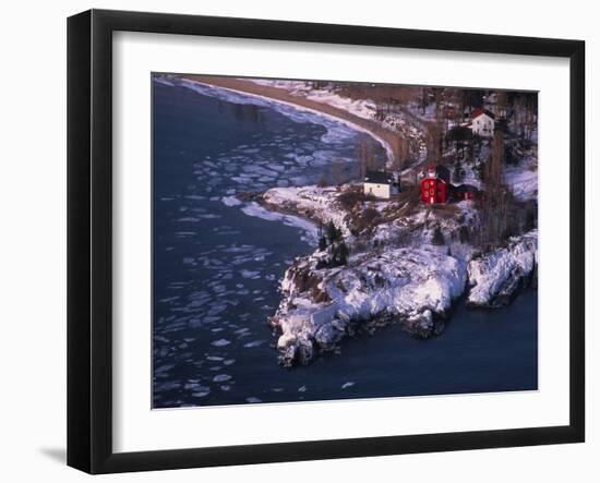 Marquette Harbor Lighthouse and Maritime Museum in winter, Marquette, Michigan, USA-null-Framed Photographic Print