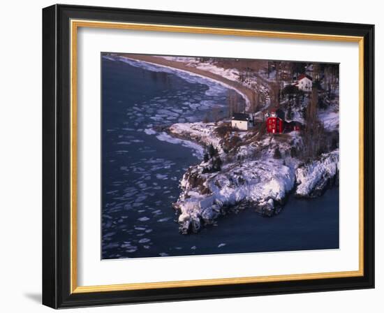 Marquette Harbor Lighthouse and Maritime Museum in winter, Marquette, Michigan, USA-null-Framed Photographic Print