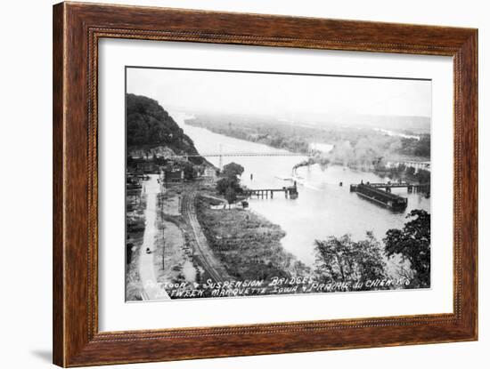 Marquette, Iowa - View of Mississippi Suspension Bridge, Prairie du Chien-Lantern Press-Framed Art Print