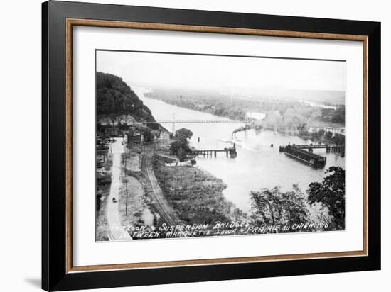 Marquette, Iowa - View of Mississippi Suspension Bridge, Prairie du Chien-Lantern Press-Framed Art Print