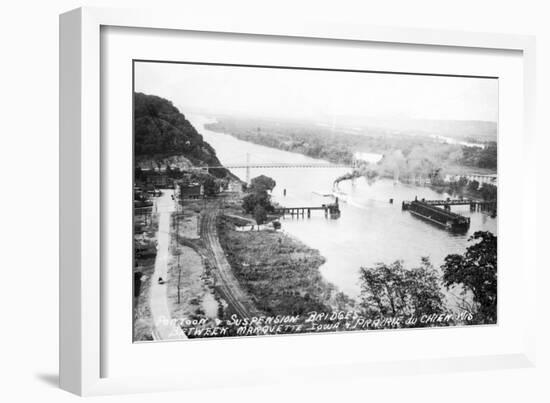 Marquette, Iowa - View of Mississippi Suspension Bridge, Prairie du Chien-Lantern Press-Framed Art Print