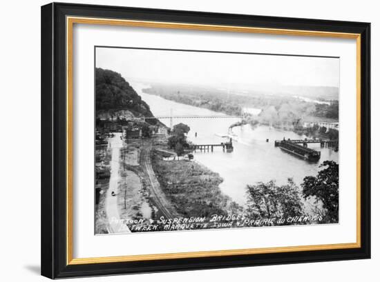 Marquette, Iowa - View of Mississippi Suspension Bridge, Prairie du Chien-Lantern Press-Framed Art Print