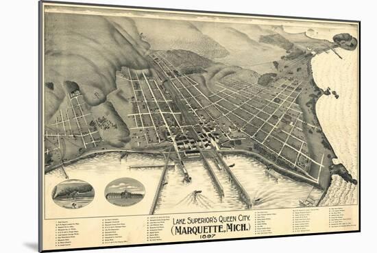 Marquette, Michigan - Panoramic Map-Lantern Press-Mounted Art Print