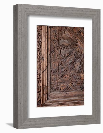 Marrakech, Morocco. The Saadian tombs, famous royal necropolis from the 16th century. Carved door-Julien McRoberts-Framed Photographic Print