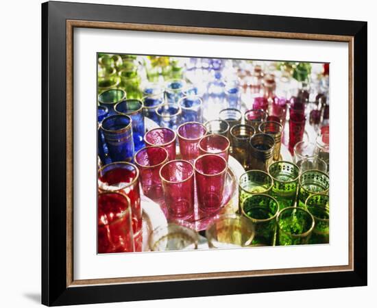 Marrakesh Colourful Moroccan Glassware in the Souqs of Marrakesh, Morocco-Andrew Watson-Framed Photographic Print