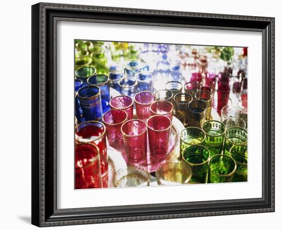 Marrakesh Colourful Moroccan Glassware in the Souqs of Marrakesh, Morocco-Andrew Watson-Framed Photographic Print