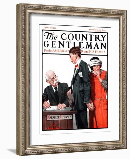 "Marriage License," Country Gentleman Cover, April 14, 1923-J.F. Kernan-Framed Giclee Print