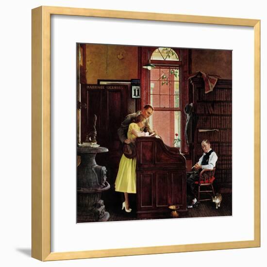 "Marriage License" Saturday Evening Post Cover, June 11,1955-Norman Rockwell-Framed Giclee Print