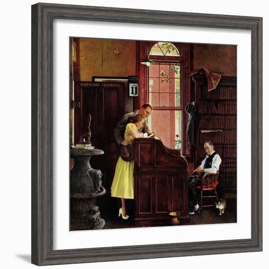 "Marriage License" Saturday Evening Post Cover, June 11,1955-Norman Rockwell-Framed Giclee Print