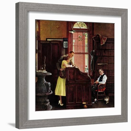 "Marriage License" Saturday Evening Post Cover, June 11,1955-Norman Rockwell-Framed Giclee Print