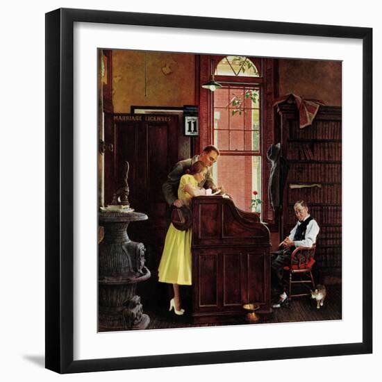 "Marriage License" Saturday Evening Post Cover, June 11,1955-Norman Rockwell-Framed Giclee Print