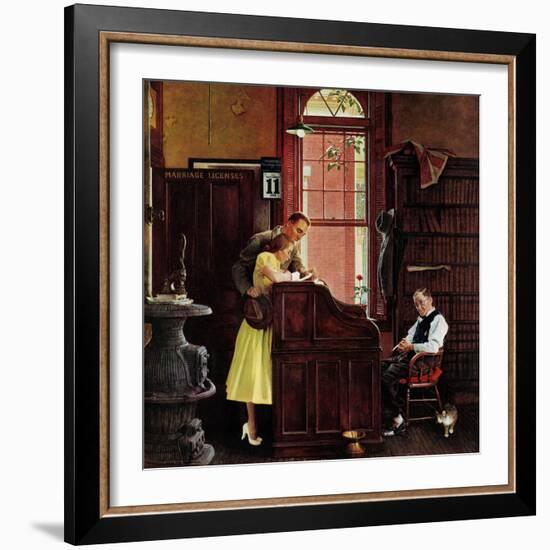 "Marriage License" Saturday Evening Post Cover, June 11,1955-Norman Rockwell-Framed Giclee Print