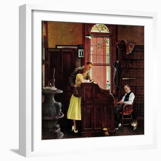 "Marriage License" Saturday Evening Post Cover, June 11,1955-Norman Rockwell-Framed Giclee Print