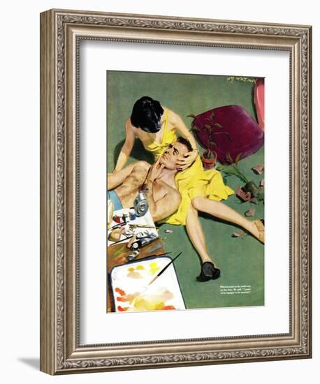 Marriageable Man  - Saturday Evening Post "Leading Ladies", March 12, 1949 pg.23-Coby Whitmore-Framed Giclee Print