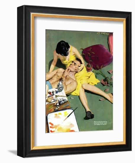 Marriageable Man  - Saturday Evening Post "Leading Ladies", March 12, 1949 pg.23-Coby Whitmore-Framed Giclee Print