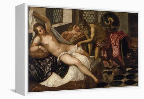 Mars and Venus Surprised by Vulcan-Jacopo Robusti Tintoretto-Framed Premier Image Canvas