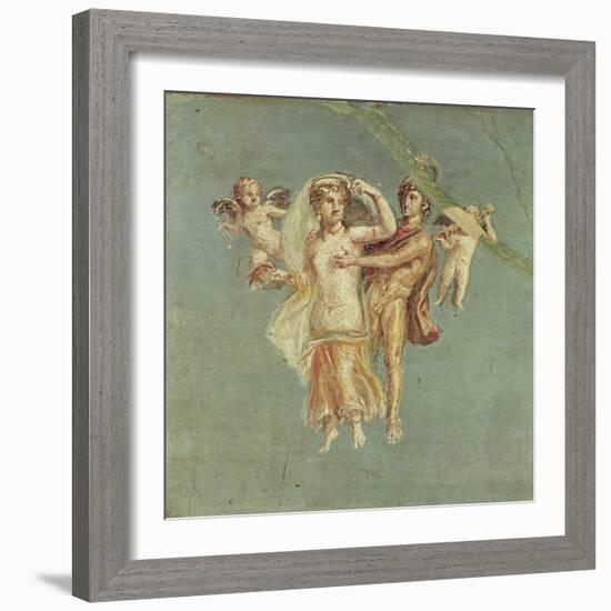 Mars and Venus with Cherubs on a Blue Background, from Herculaneum (Fresco)-Roman-Framed Giclee Print