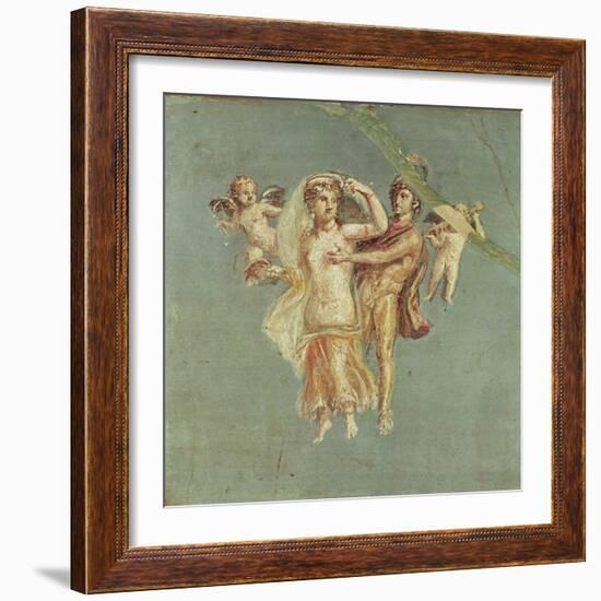 Mars and Venus with Cherubs on a Blue Background, from Herculaneum (Fresco)-Roman-Framed Giclee Print