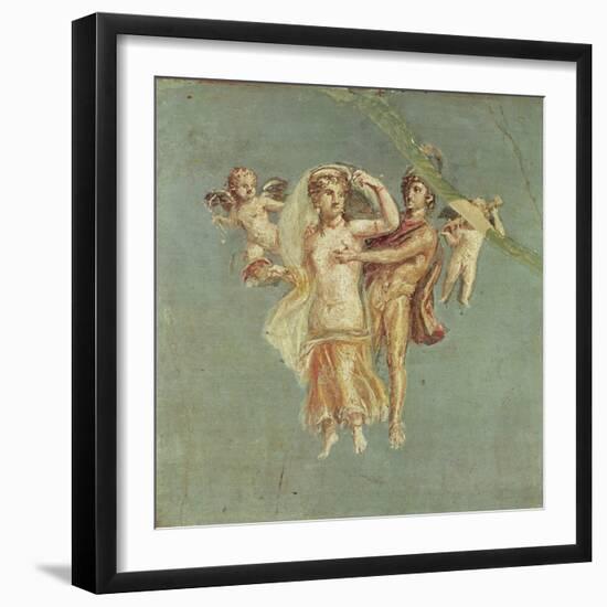 Mars and Venus with Cherubs on a Blue Background, from Herculaneum (Fresco)-Roman-Framed Giclee Print