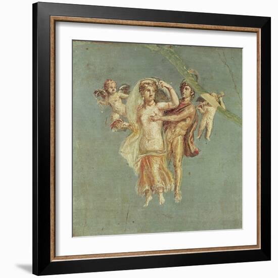 Mars and Venus with Cherubs on a Blue Background, from Herculaneum (Fresco)-Roman-Framed Giclee Print