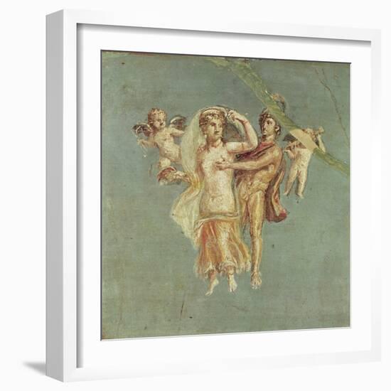 Mars and Venus with Cherubs on a Blue Background, from Herculaneum (Fresco)-Roman-Framed Giclee Print