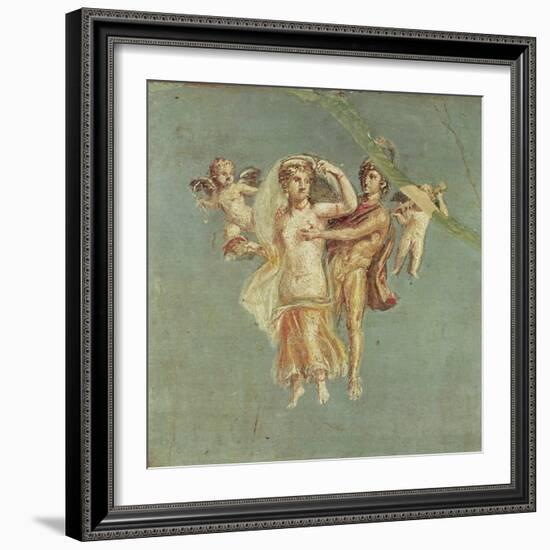 Mars and Venus with Cherubs on a Blue Background, from Herculaneum (Fresco)-Roman-Framed Giclee Print