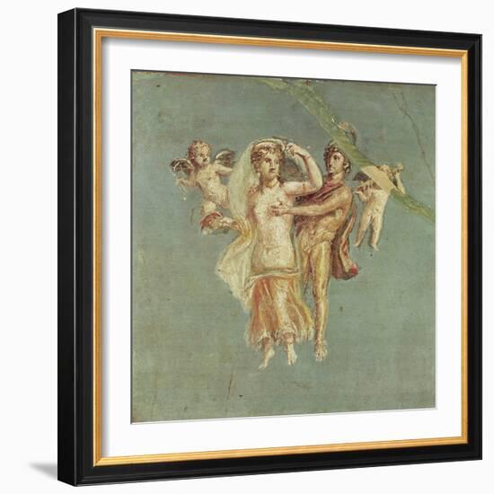 Mars and Venus with Cherubs on a Blue Background, from Herculaneum (Fresco)-Roman-Framed Giclee Print