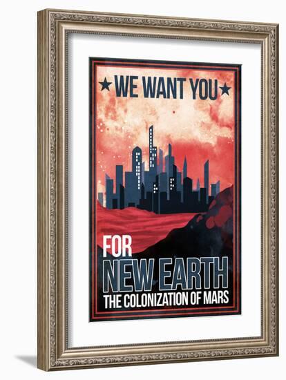 Mars Retro Space Travel - Colonize Mars-Lynx Art Collection-Framed Art Print