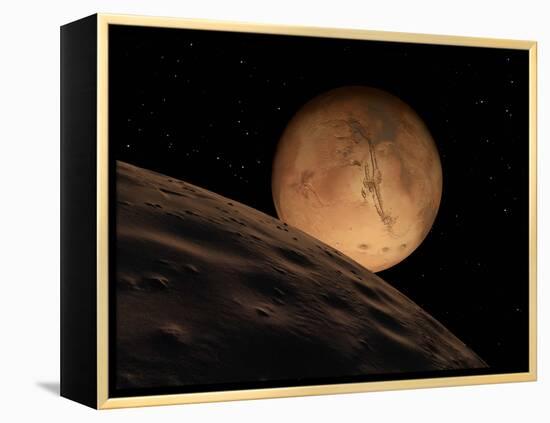 Mars Seen from its Outer Moon, Deimos-Stocktrek Images-Framed Premier Image Canvas