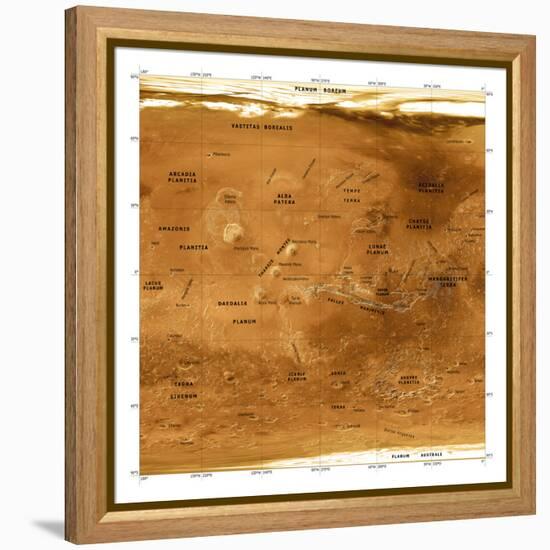 Mars Topographical Map, Satellite Image-Detlev Van Ravenswaay-Framed Premier Image Canvas