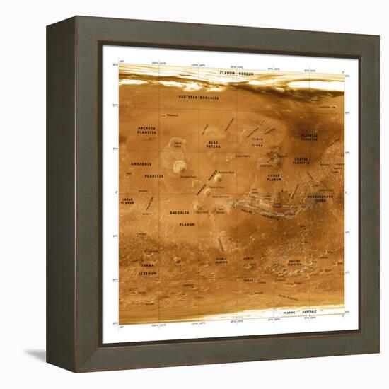 Mars Topographical Map, Satellite Image-Detlev Van Ravenswaay-Framed Premier Image Canvas