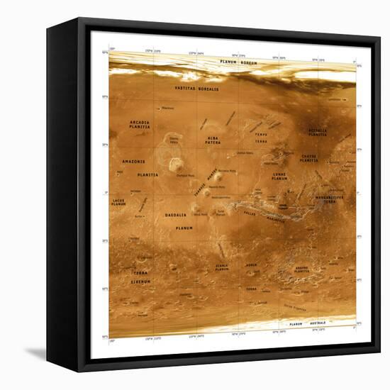 Mars Topographical Map, Satellite Image-Detlev Van Ravenswaay-Framed Premier Image Canvas